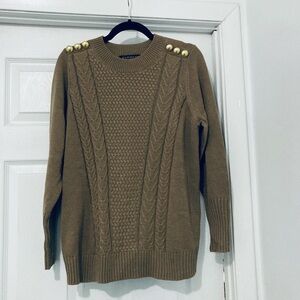 Brown/Taupe Sweater with Gold Button Accents